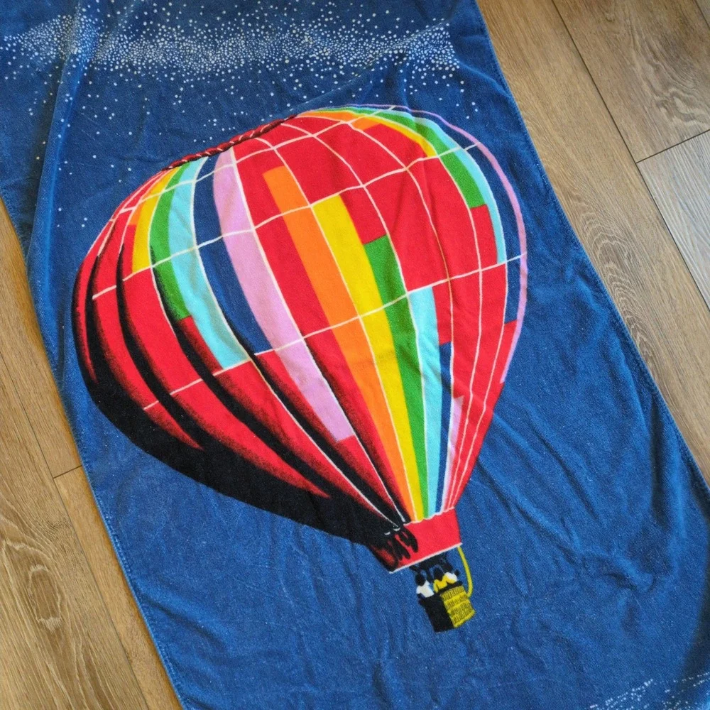 Vintage Seven‎ Seas Hot Air Ballon Beach Towel - Retro Colorful Bright EUC